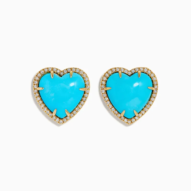14K Yellow Gold Turquoise and Diamond Heart Earrings sold by Effy