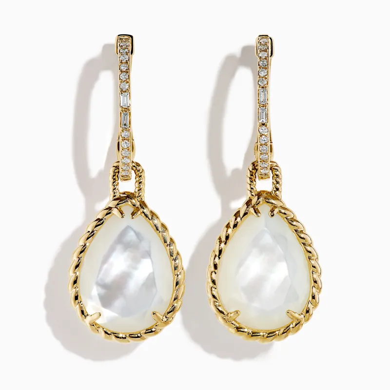 14K Yellow Gold Cultured Pearl and Diamond Dangle Earrings sold by Effy