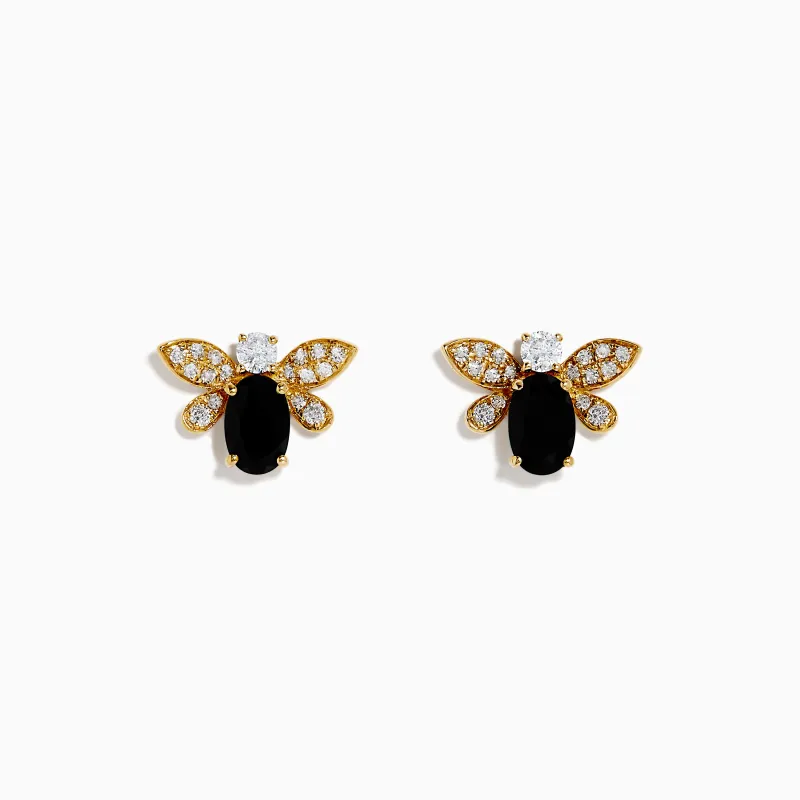 14K Yellow Gold Black Onyx and Diamond Bee Stud Earrings sold by Effy