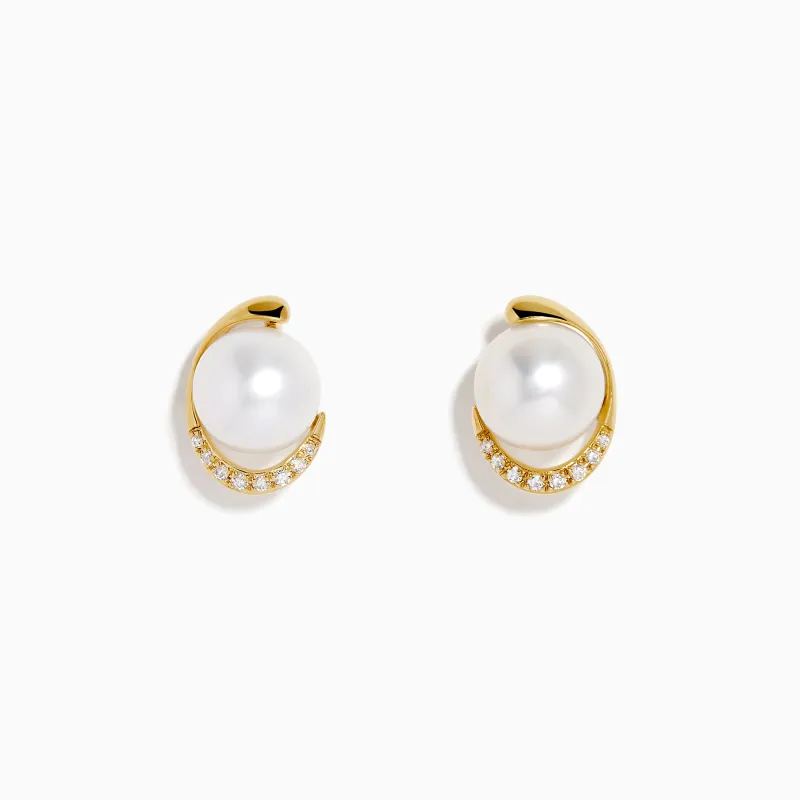 14K Yellow Gold Cultured Pearl and Diamond Stud Earrings sold by Effy
