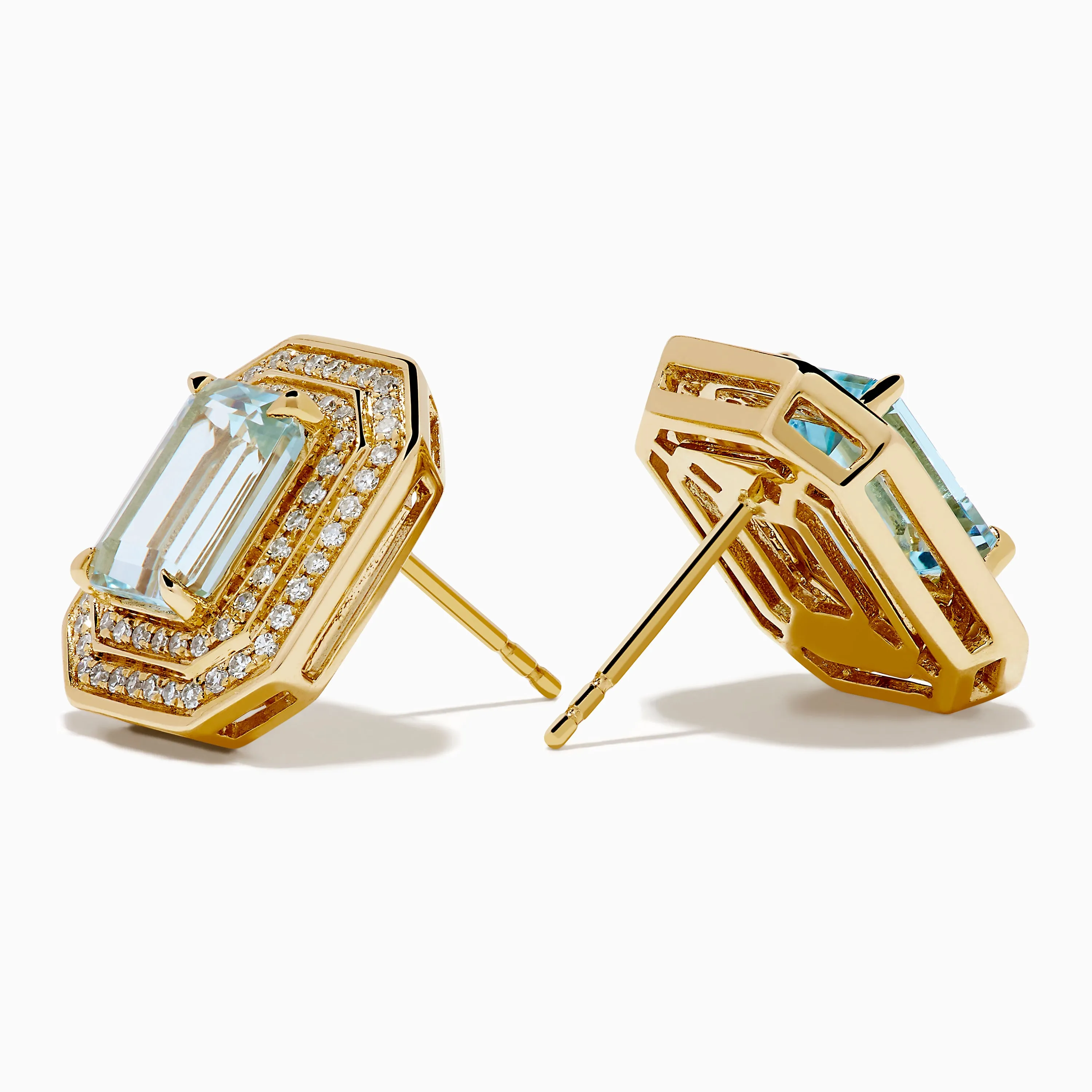 14K Yellow Gold Aquamarine and Diamond Double Halo Earrings sold by Effy product image thumbnail 2