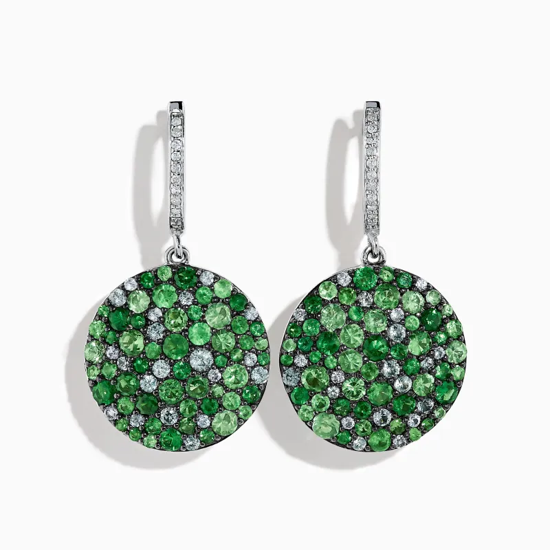 925 Sterling Silver Multi Sapphire and Diamond Pave Disc Dangle Earrings sold by Effy