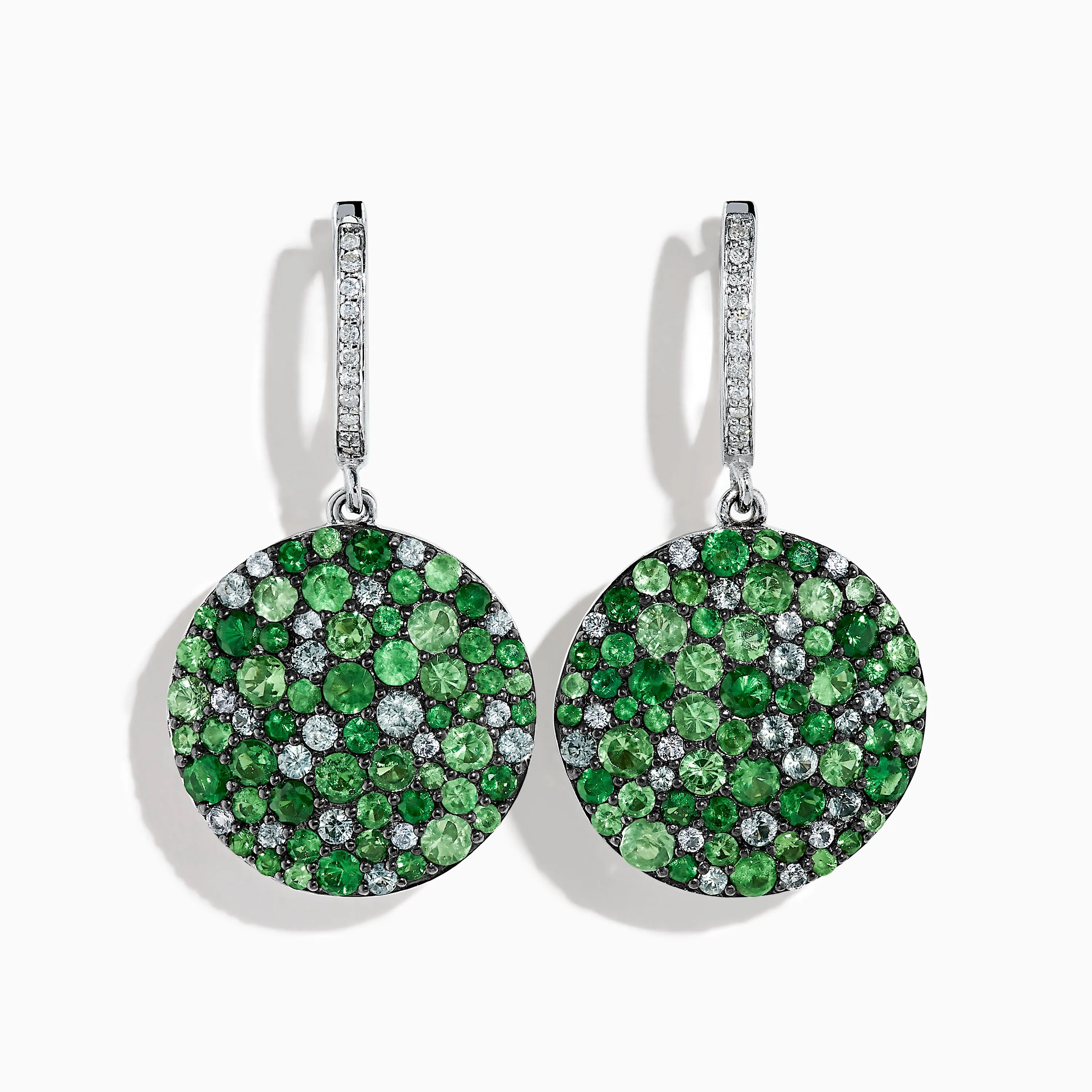 925 Sterling Silver Multi Sapphire and Diamond Pave Disc Dangle Earrings sold by Effy