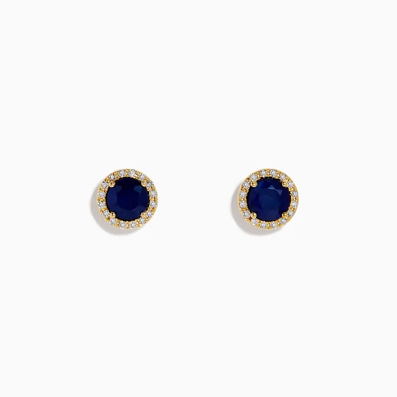 14K Yellow Gold Sapphire and Diamond Halo Stud Earrings sold by Effy