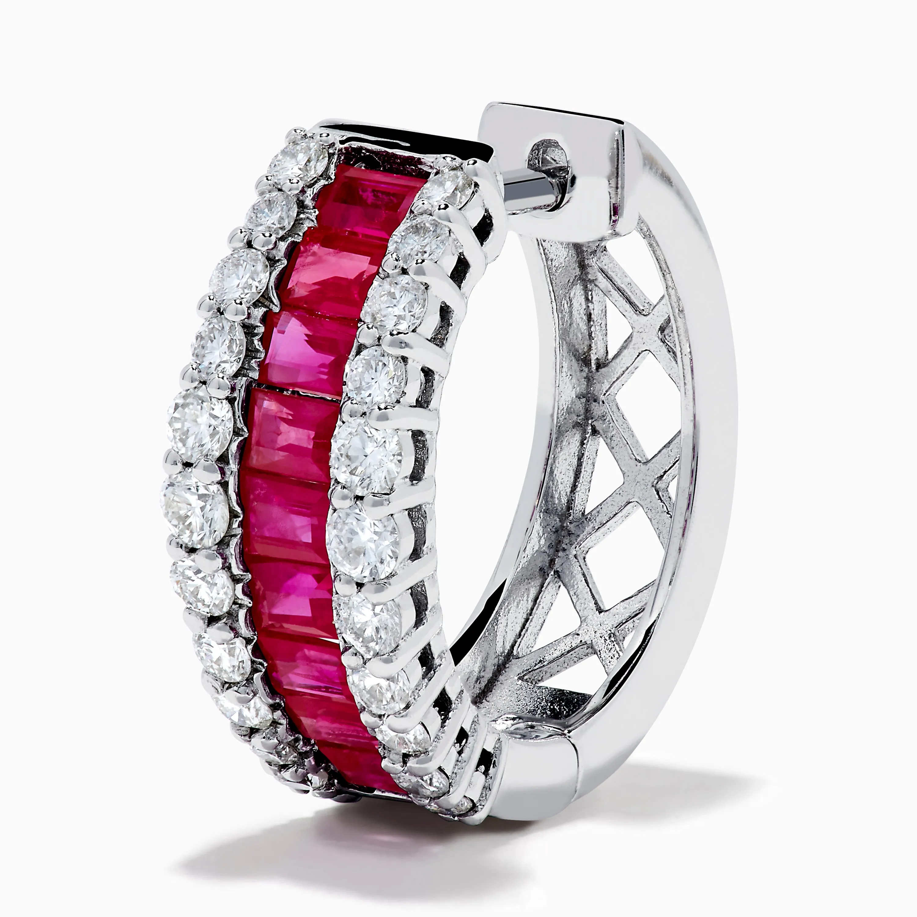 14K White Gold Ruby and Diamond Huggie Earrings sold by Effy product image thumbnail 2