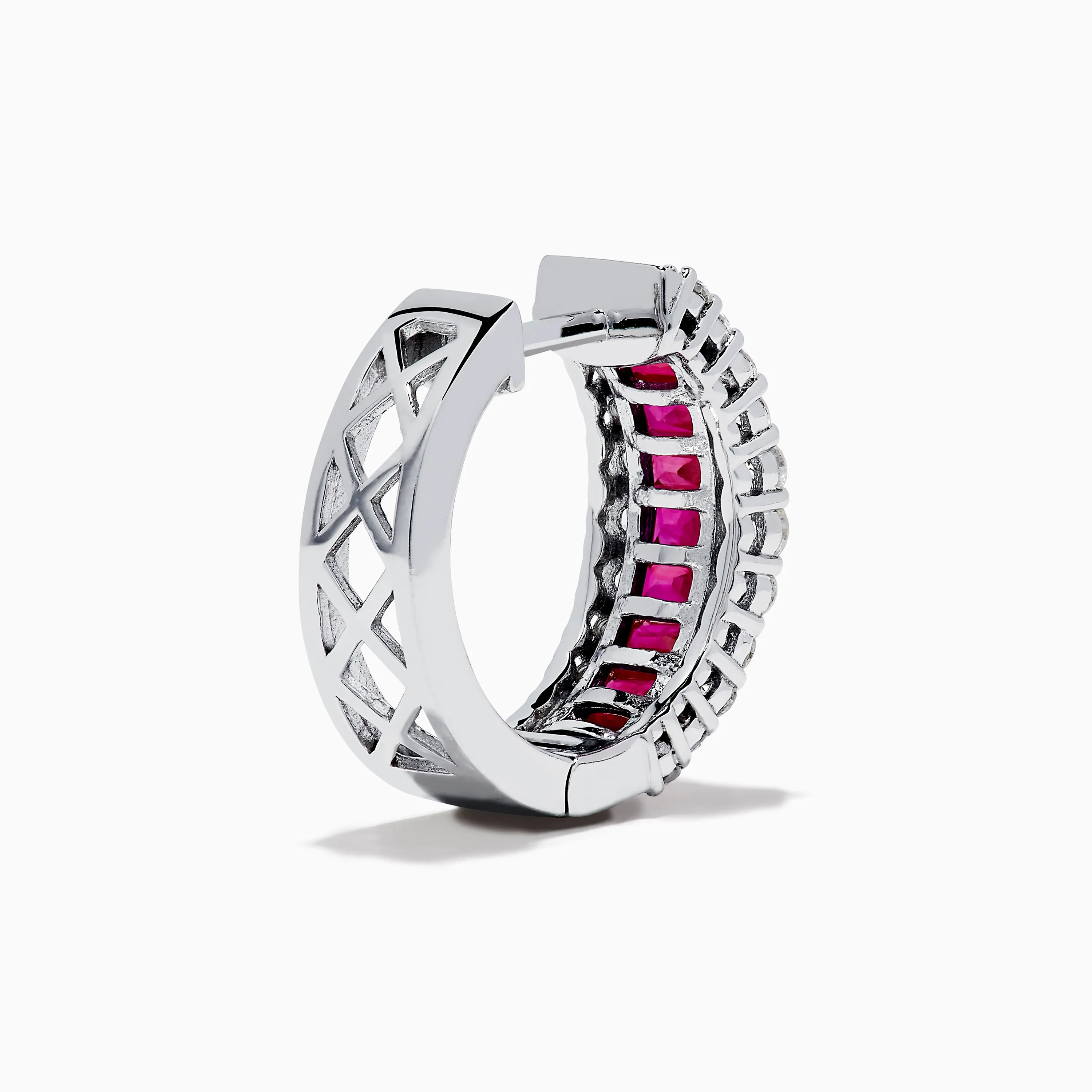 14K White Gold Ruby and Diamond Huggie Earrings sold by Effy product image thumbnail 4