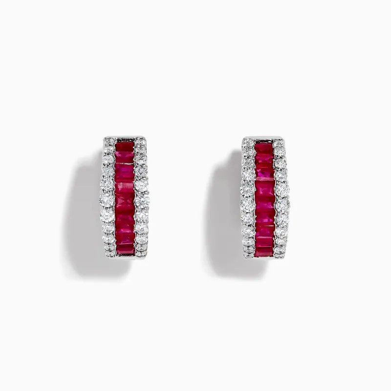 14K White Gold Ruby and Diamond Huggie Earrings sold by Effy