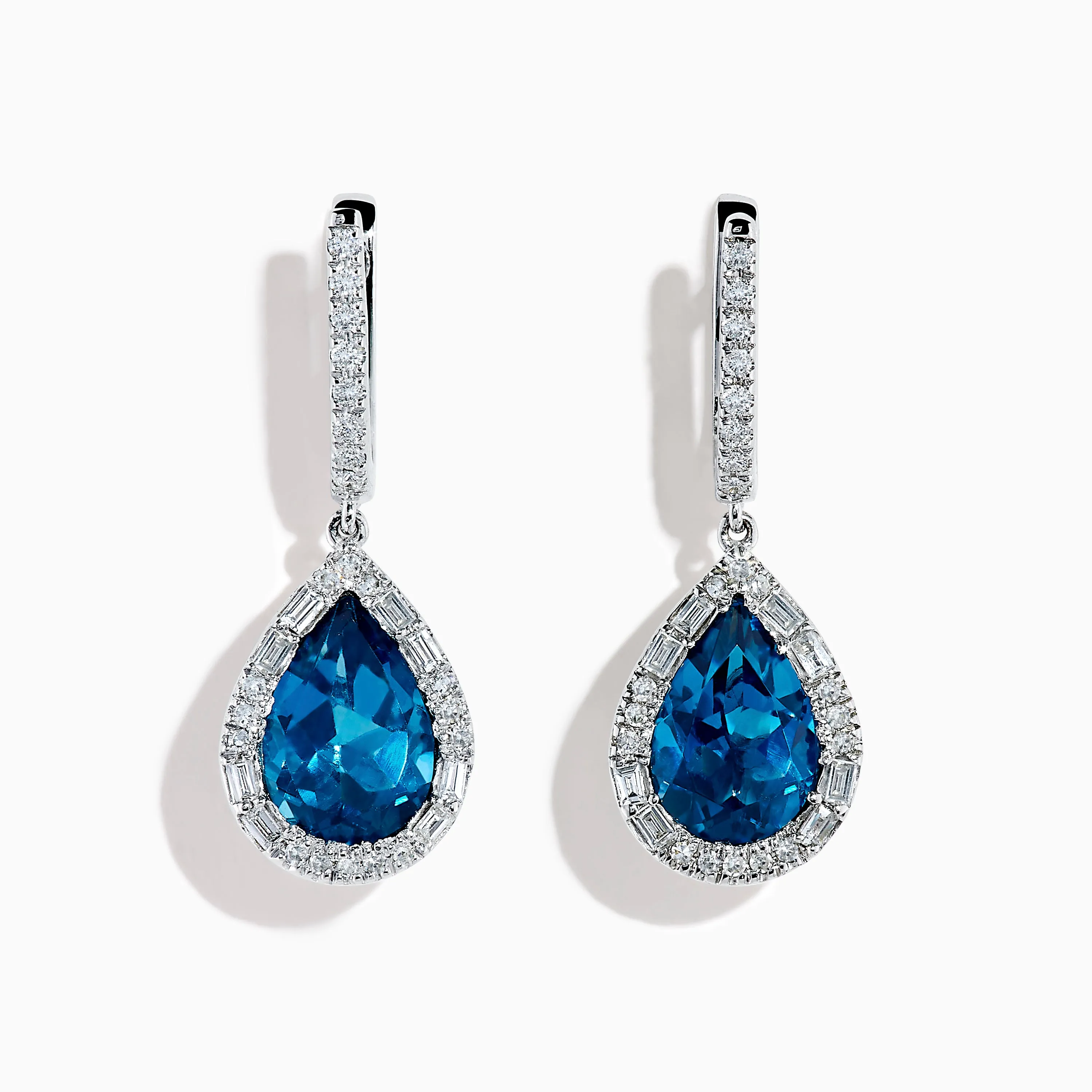 14K White Gold Blue Topaz and Diamond Teardrop Earrings sold by Effy