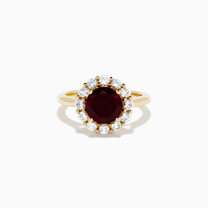 14K Yellow Gold Garnet and White Sapphire Halo Ring sold by Effy