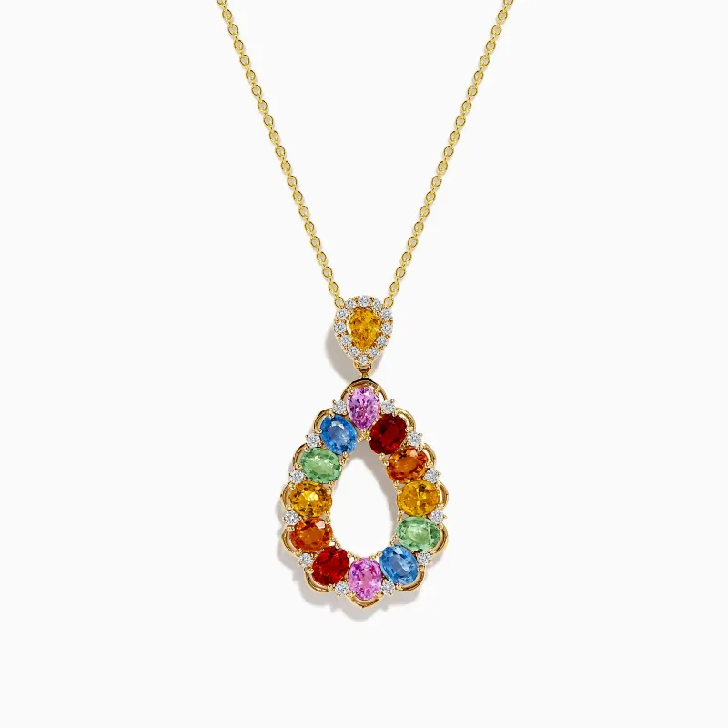 Watercolors 14K Yellow Gold Multi Sapphire and Diamond Teardrop Pendant sold by Effy