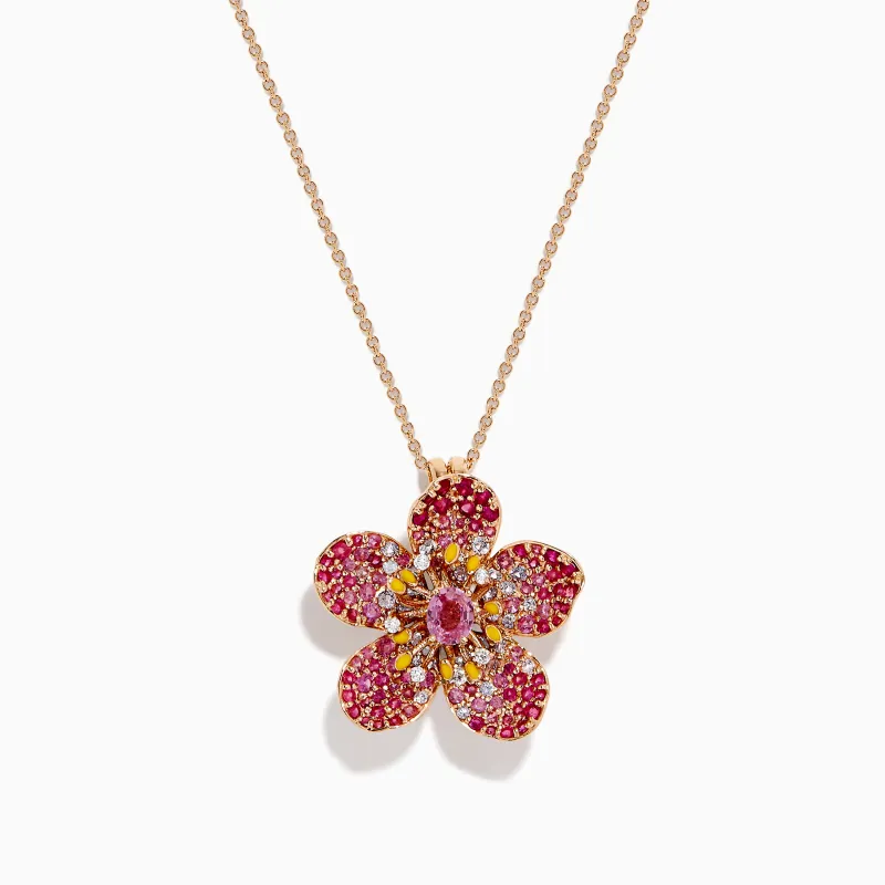 Nature 14K Rose Gold Pink Sapphire and Diamond Flower Pendant sold by Effy