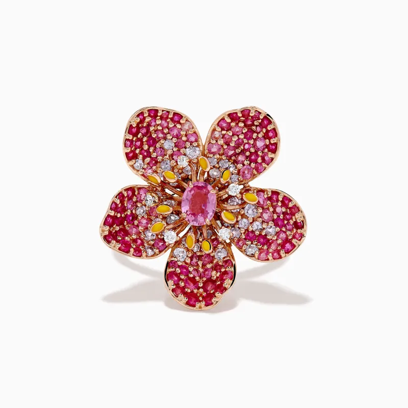 Nature 14K Rose Gold Pink Sapphire and Diamond Flower Ring sold by Effy