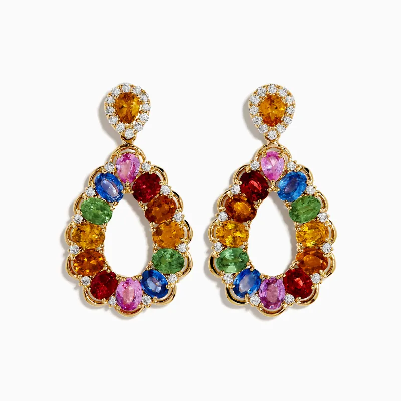 Watercolors 14K Yellow Gold Multi Sapphire and Diamond Teardrop Earrings sold by Effy