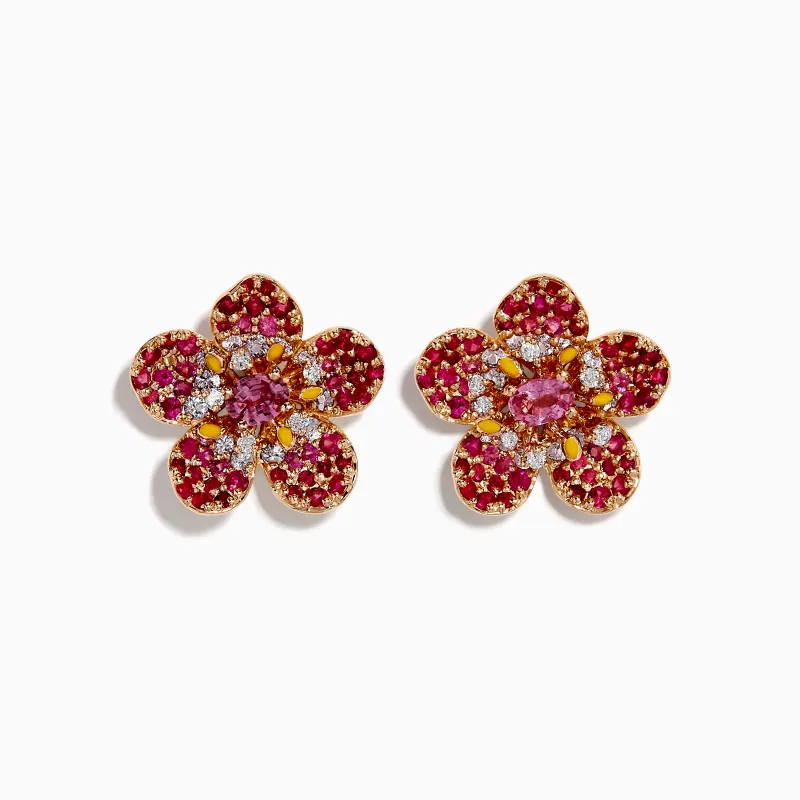 Nature 14K Rose Gold Pink Sapphire and Diamond Flower Stud Earrings sold by Effy