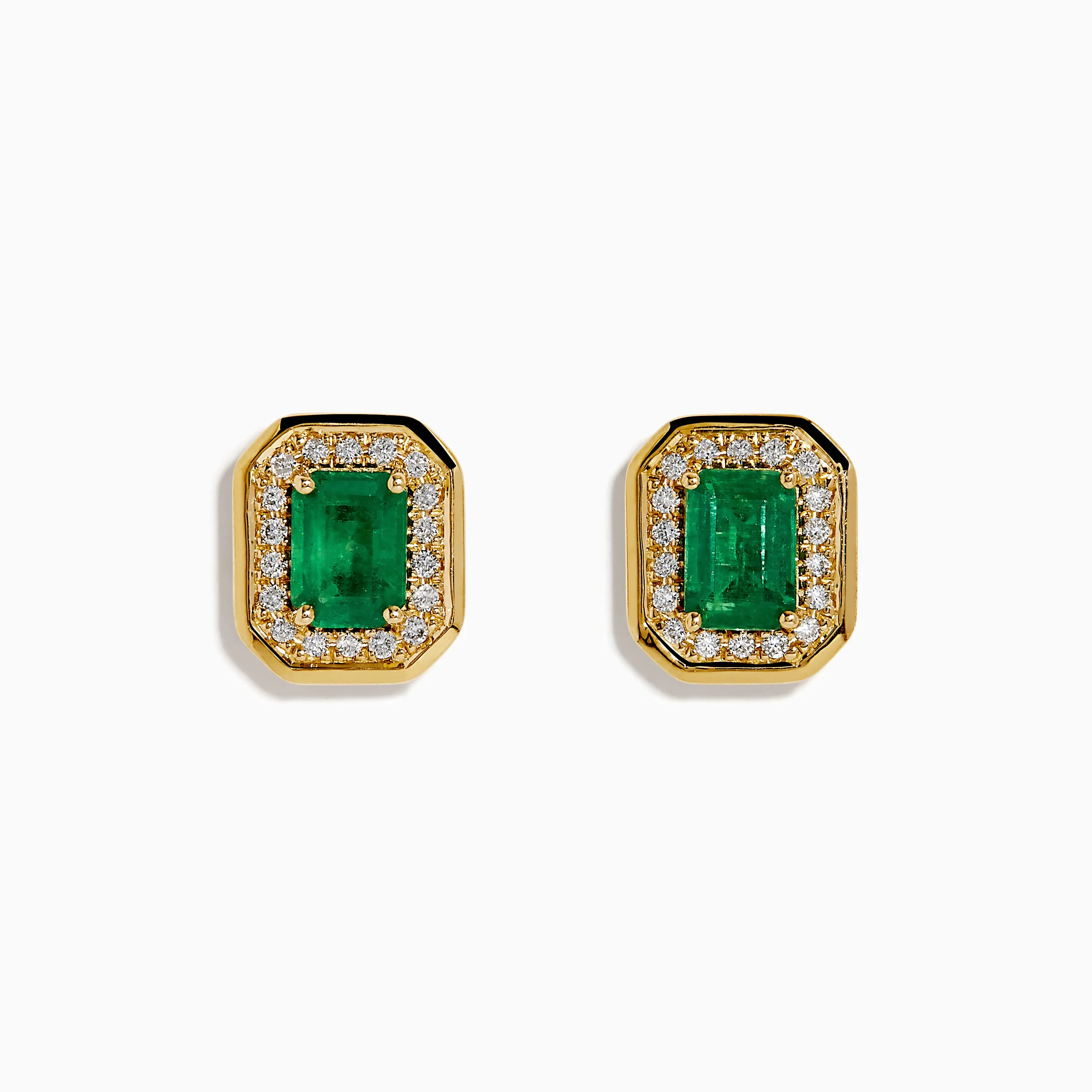 14K Yellow Gold Emerald and Diamond Halo Stud Earrings sold by Effy
