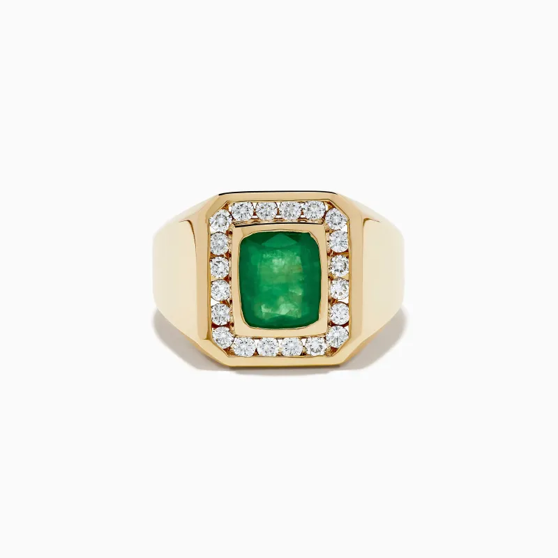 Men's 14K Yellow Gold Emerald and Diamond Statement Ring sold by Effy
