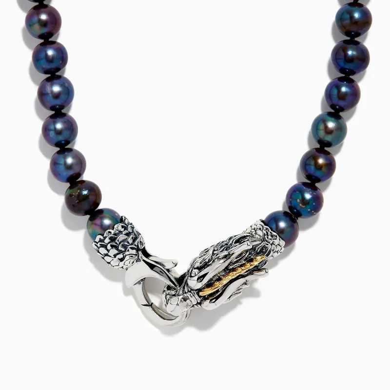 925 Sterling Silver & 18K Gold Gray Freshwater Pearl Necklace with Dragon Clasp sold by Effy