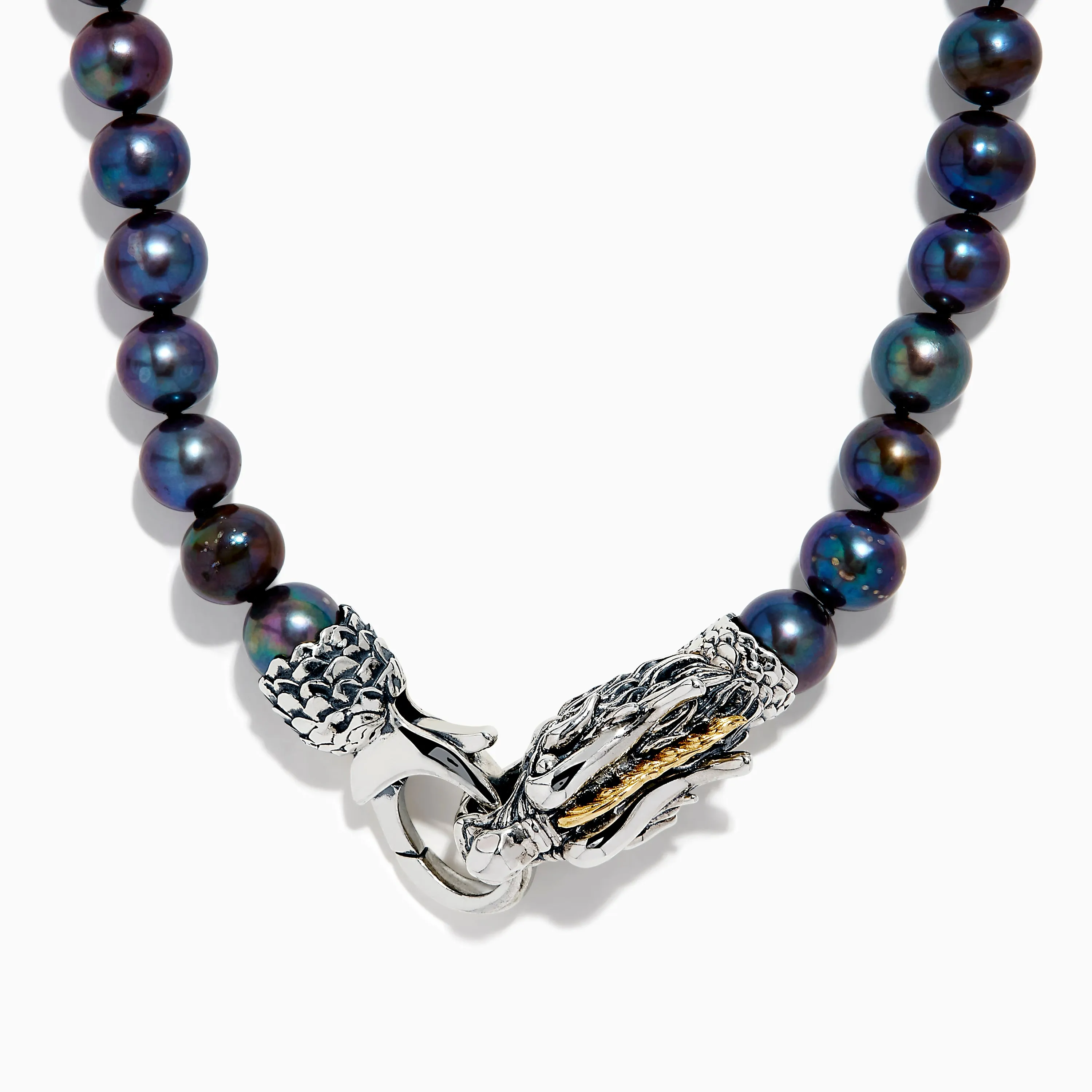 925 Sterling Silver & 18K Gold Gray Freshwater Pearl Necklace with Dragon Clasp sold by Effy