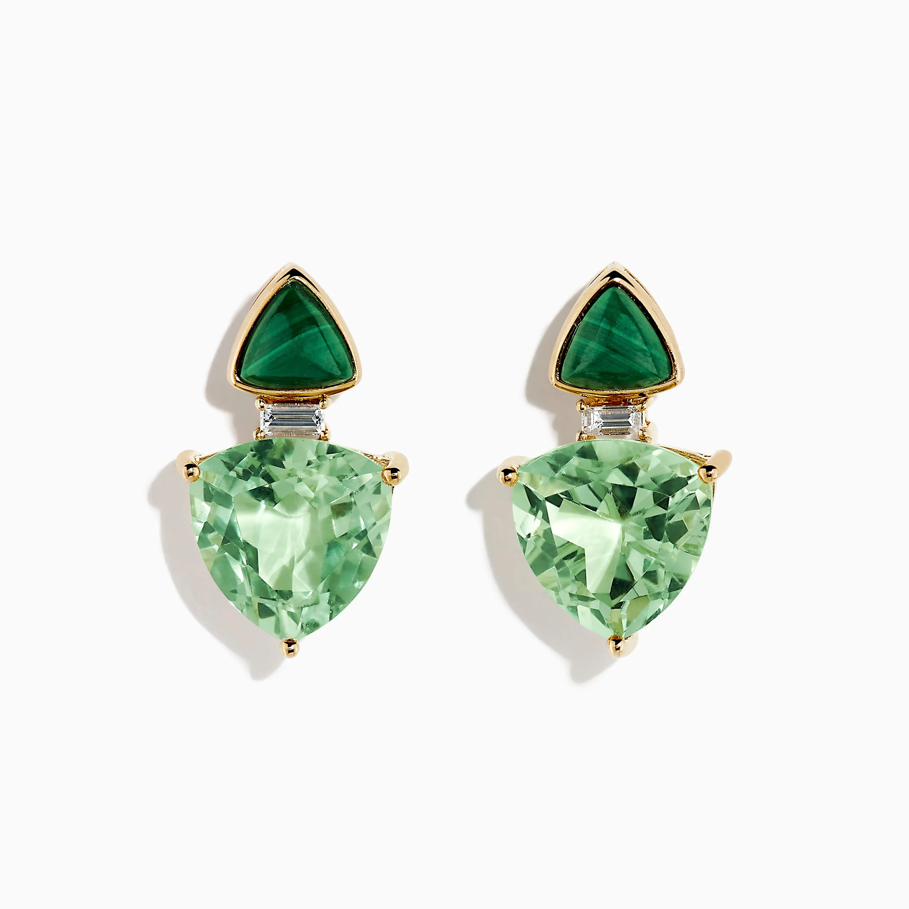 14K Yellow Gold Green Amethyst, Diamond and Malachite Drop Earrings sold by Effy