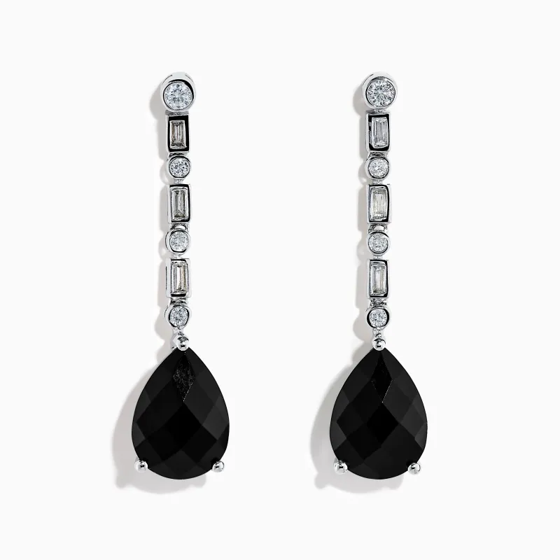 14K White Gold Black Onyx and Diamond Linear Drop Earrings sold by Effy