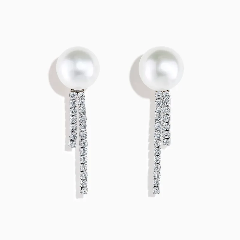 14K White Gold Cultured Pearl and Diamond Drop Earrings sold by Effy