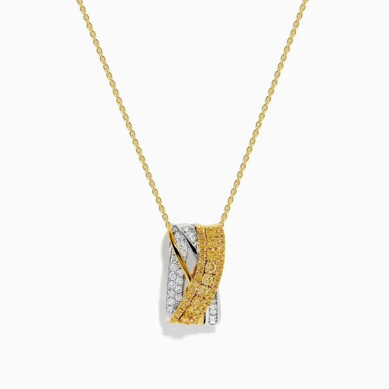 14K Two Tone Gold Yellow and White Diamond Pave Crossover Pendant sold by Effy