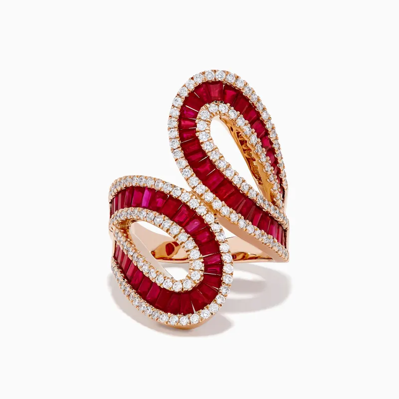 14K Rose Gold Ruby and Diamond Double Loop Statement Ring sold by Effy