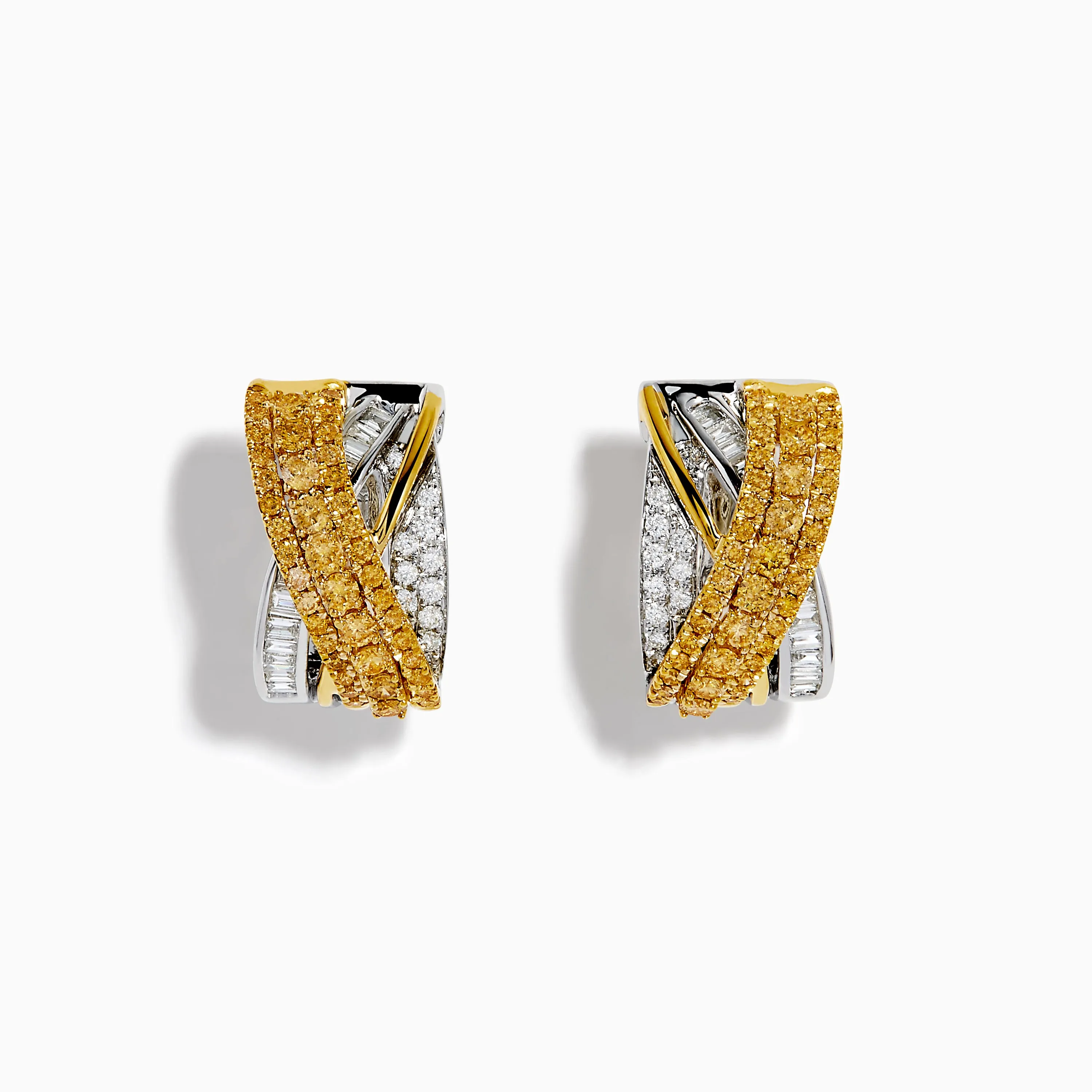 14K Two Tone Gold Yellow and White Diamond Crossover Huggie Earrings sold by Effy