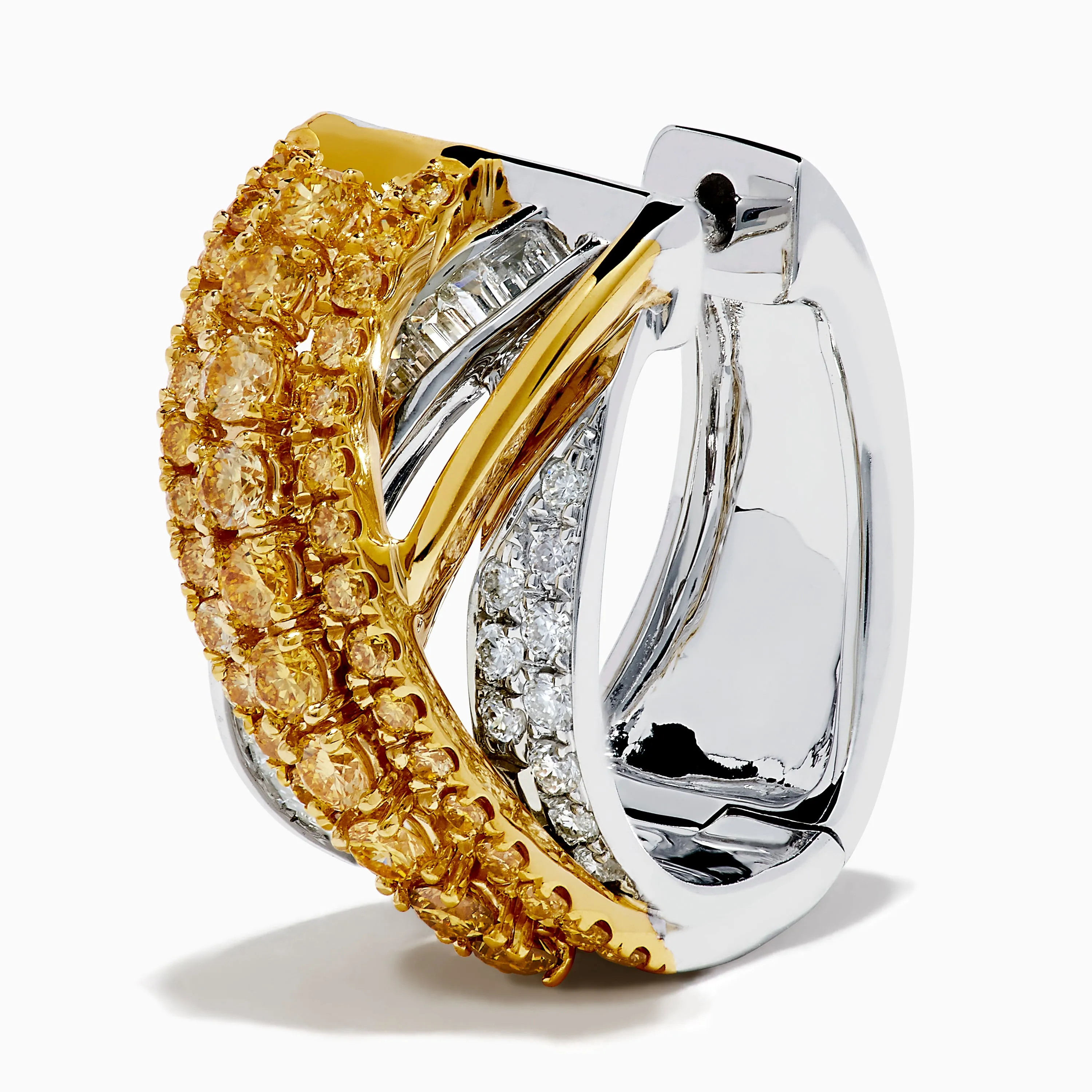 14K Two Tone Gold Yellow and White Diamond Crossover Huggie Earrings sold by Effy product image thumbnail 2