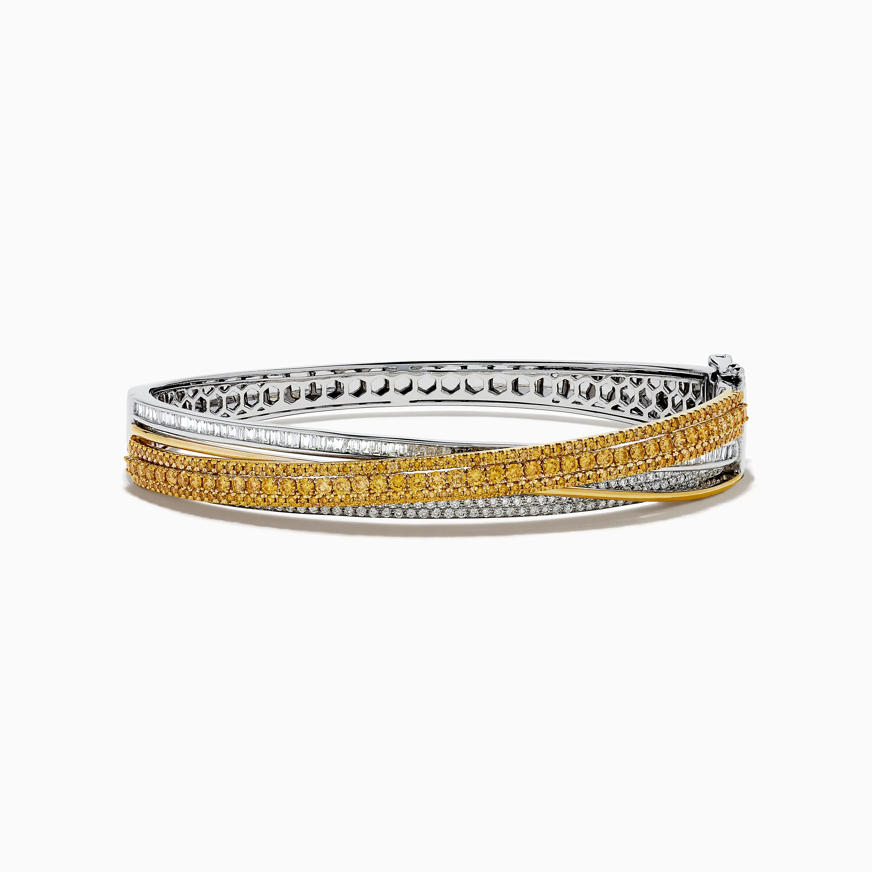 14K Two Tone Gold Yellow and White Diamond Pave Crossover Bangle sold by Effy