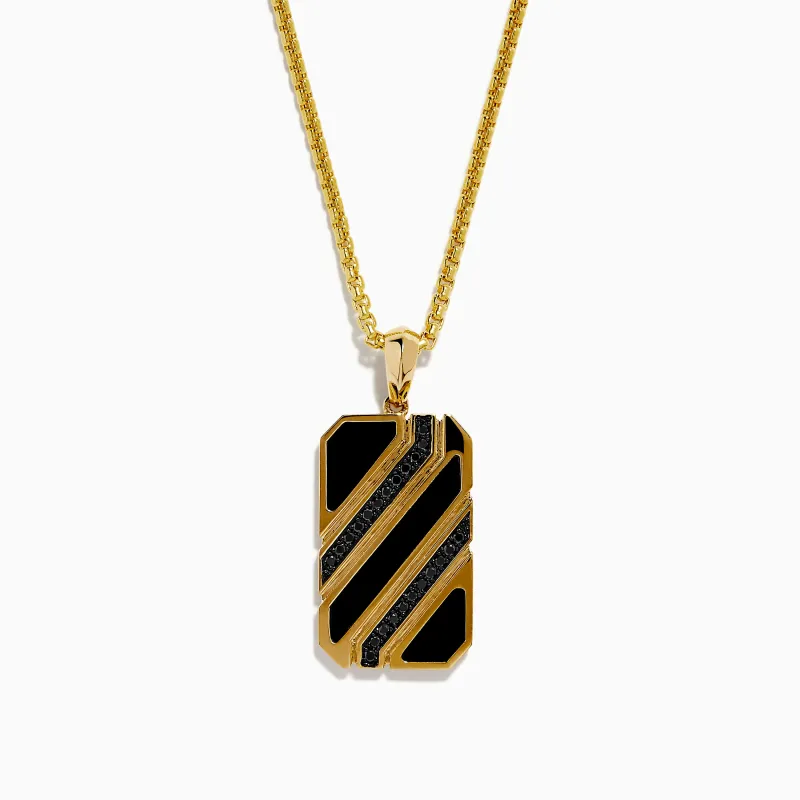 Men's 14K Yellow Gold Black Onyx and Black Diamond Dog Tag Pendant sold by Effy