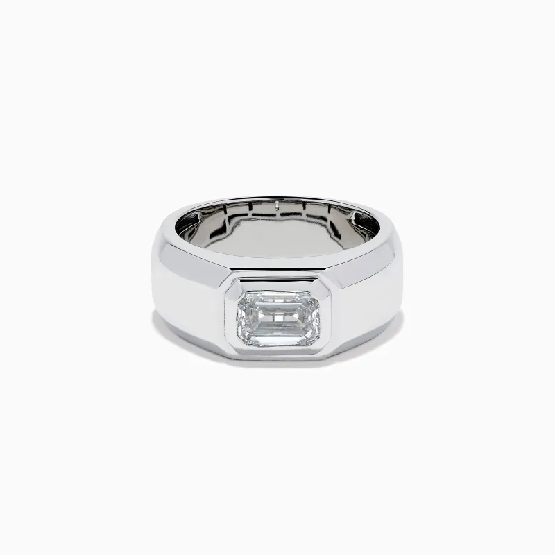 Lab Grown Diamond Men's Signet Ring in 14K White Gold sold by Effy