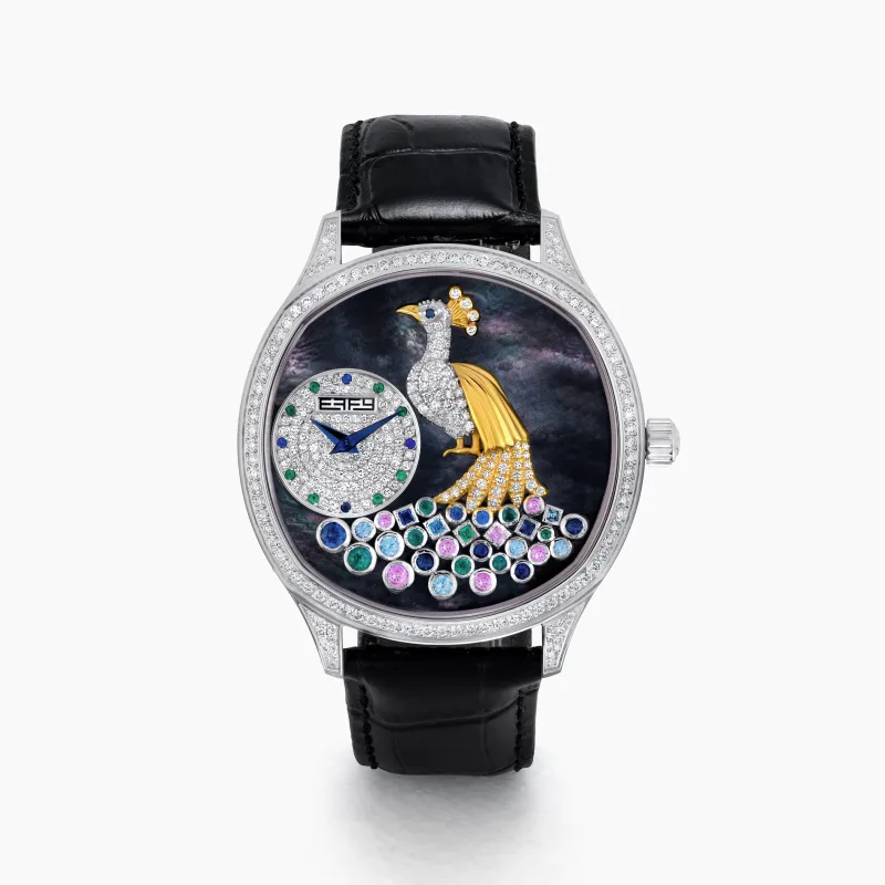 41MM Swiss Made Stainless Steel Peacock Watch with Diamonds and Sapphires sold by Effy