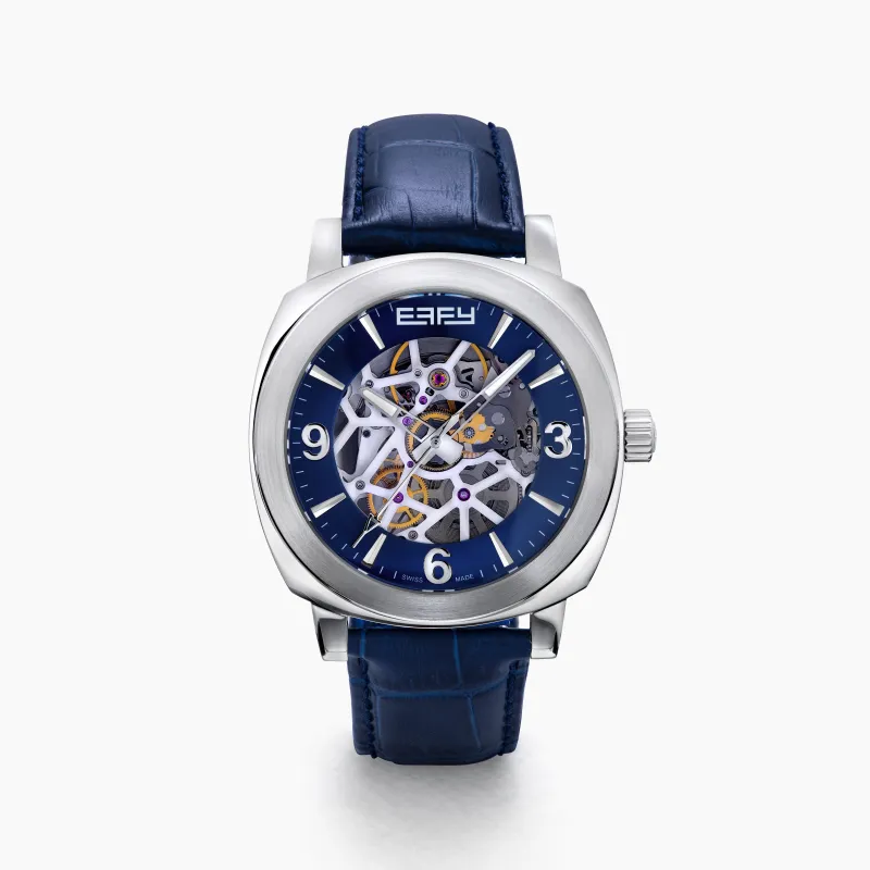 41MM Swiss Made Stainless Steel and Leather Automatic Skeleton Watch sold by Effy