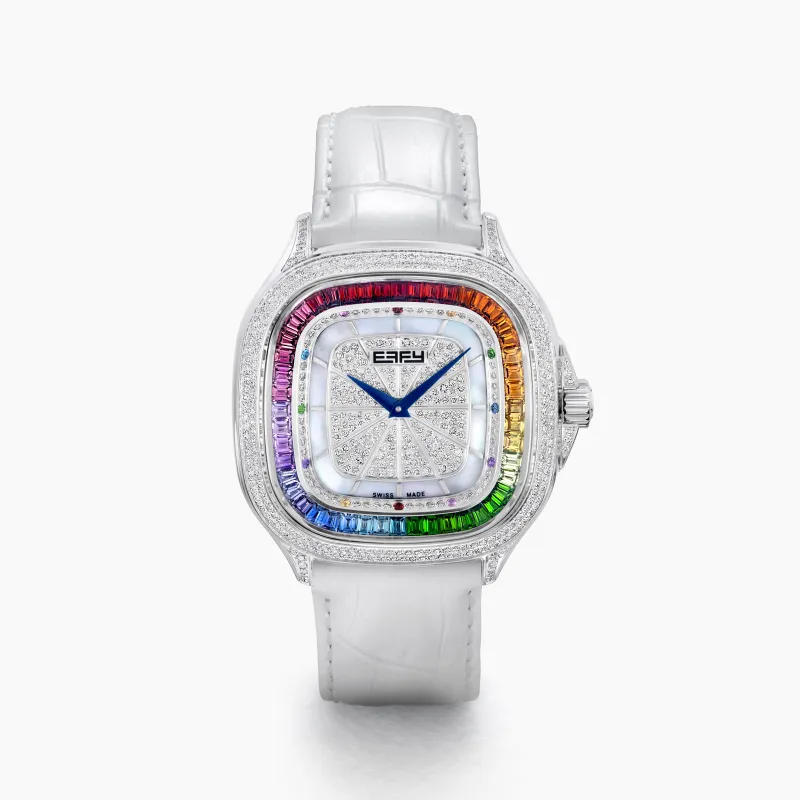 39MM Swiss Made Stainless Steel Watch with Diamonds and Rainbow Sapphires sold by Effy