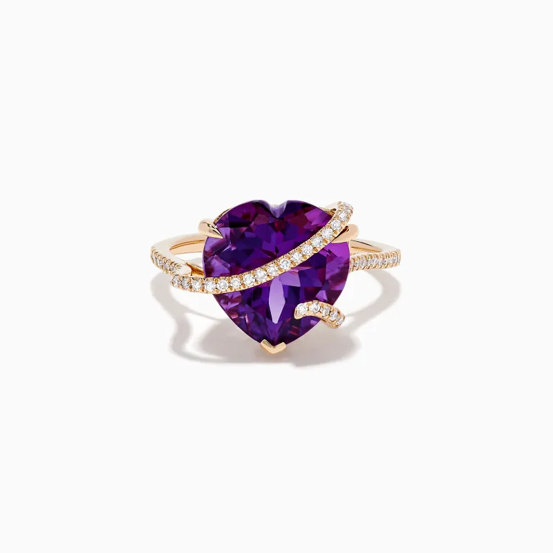 14K Rose Gold Amethyst and Diamond Heart Ring sold by Effy