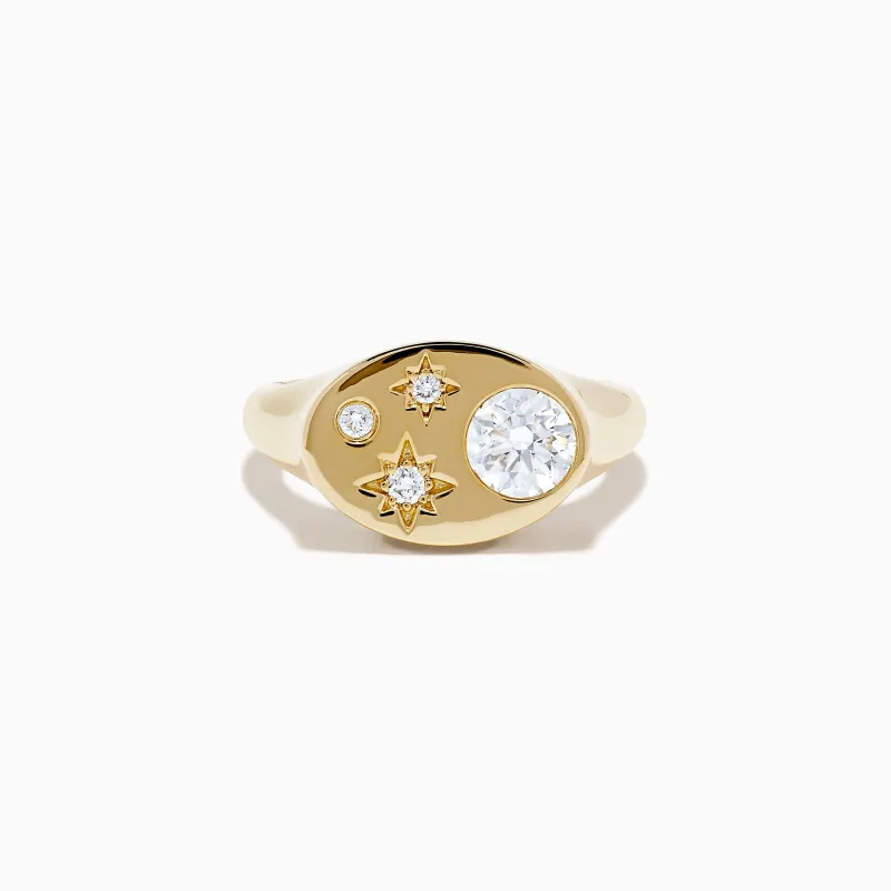 Lab Grown Diamond Celestial Signet Pinky Ring in 14K Yellow Gold sold by Effy