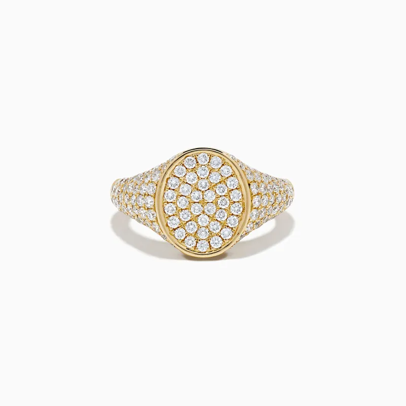 Lab Grown Diamond Oval Pave Signet Pinky Ring 14K Yellow Gold sold by Effy