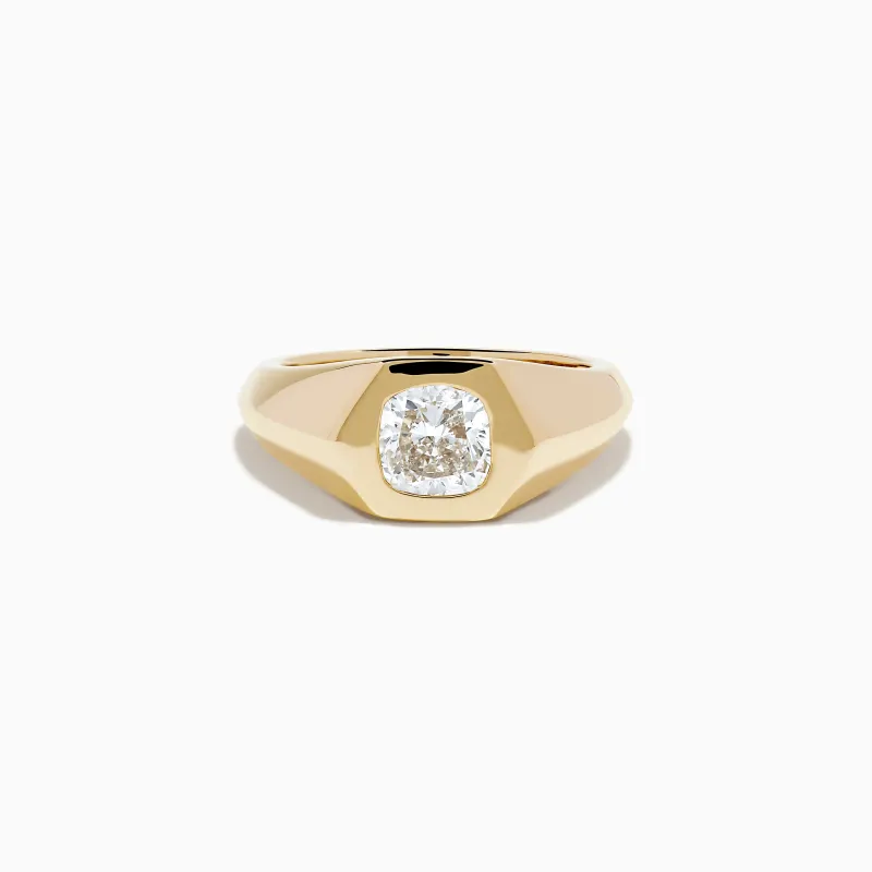Lab Grown Diamond Cushion Bezel Signet Pinky Ring in 14K Yellow Gold sold by Effy