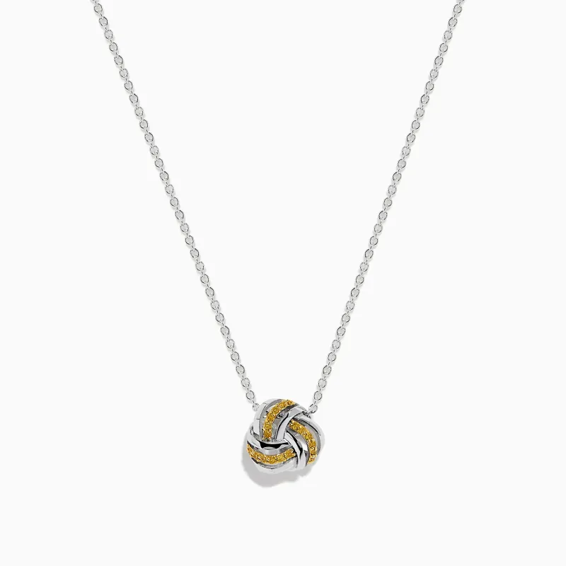 14K White Gold Yellow Diamond Love Knot Pendant sold by Effy