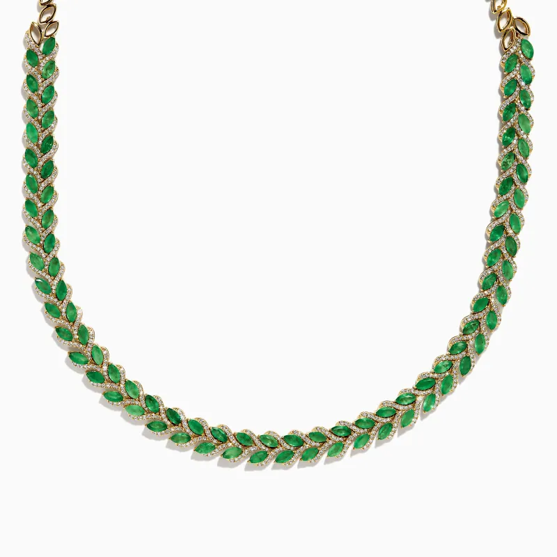 14K White Gold Emerald and Diamond Marquise Leaf Necklace sold by Effy