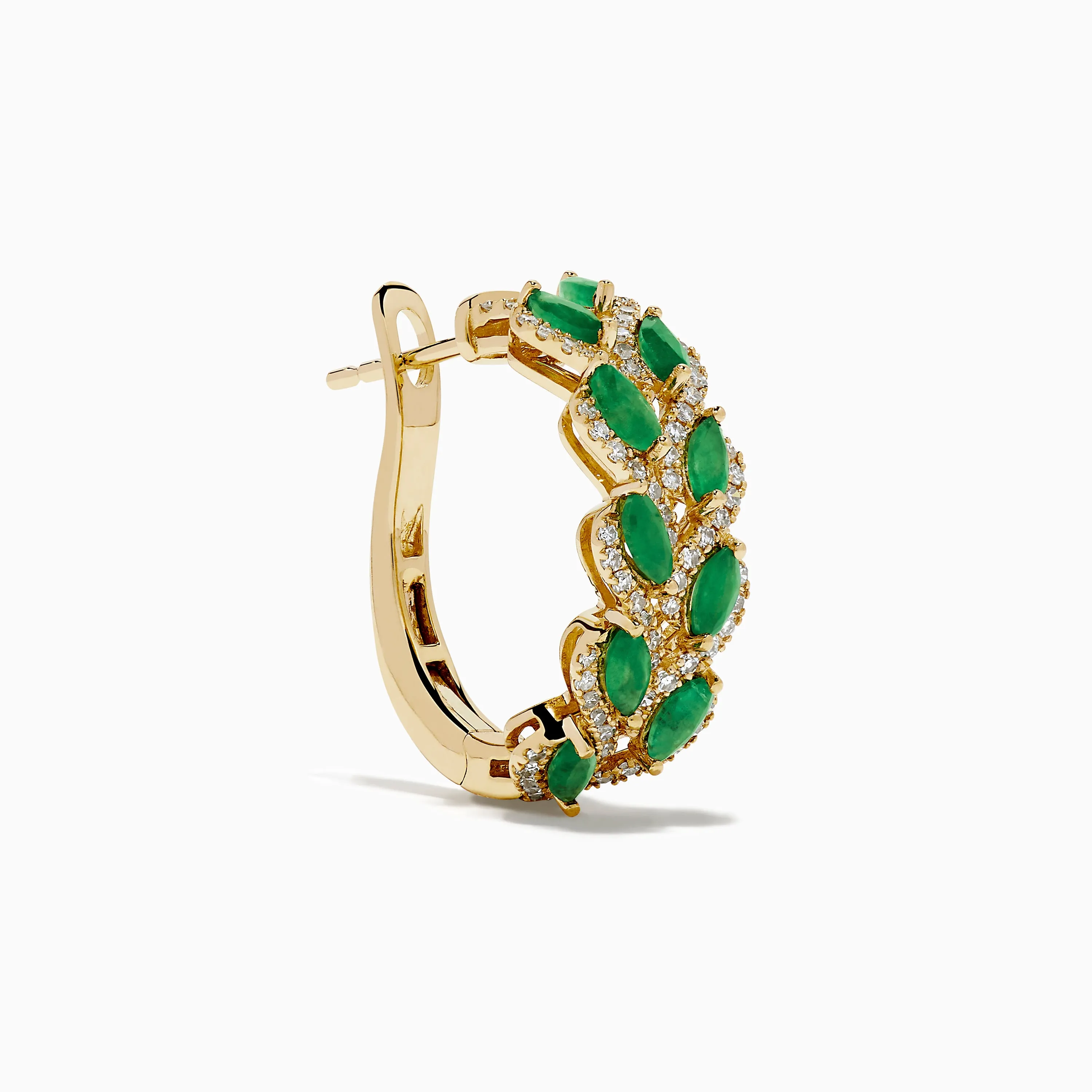 14K Yellow Gold Emerald and Diamond Marquise Leaf Hoop Earrings sold by Effy product image thumbnail 3