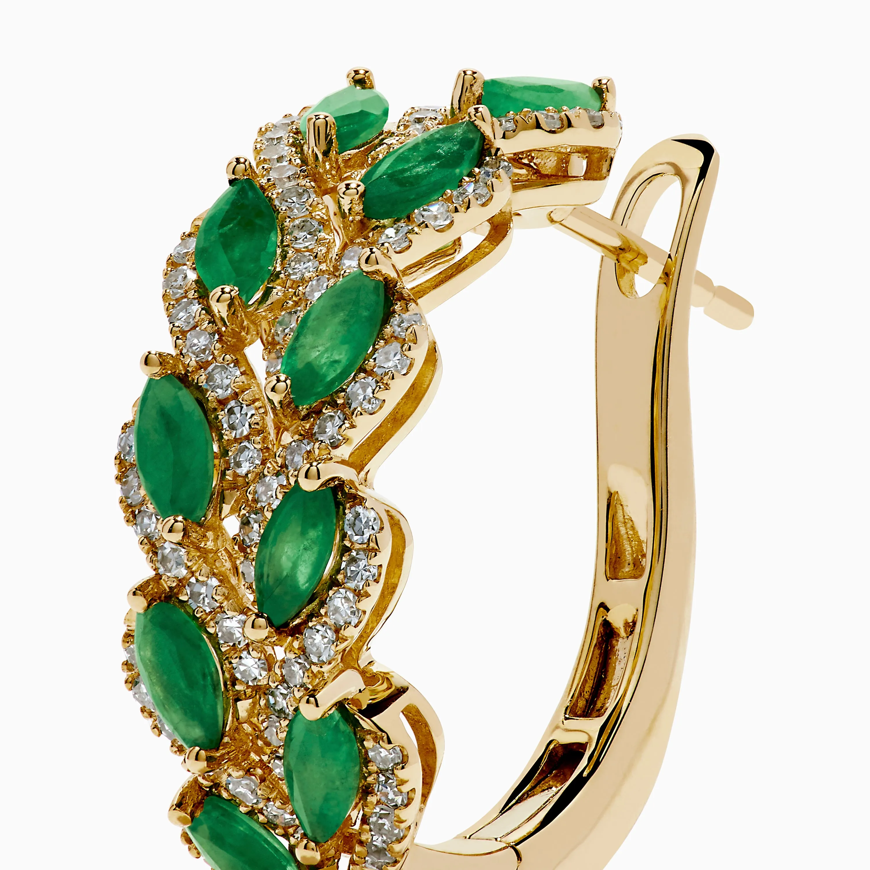 14K Yellow Gold Emerald and Diamond Marquise Leaf Hoop Earrings sold by Effy product image thumbnail 2