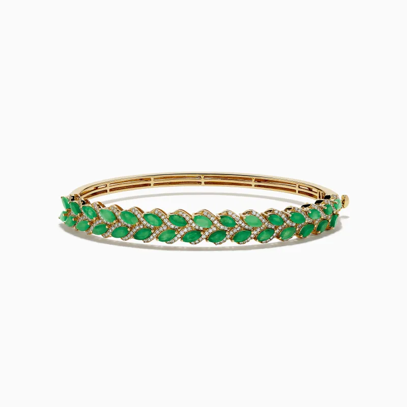 14K Yellow Gold Emerald and Diamond Marquise Leaf Bangle sold by Effy