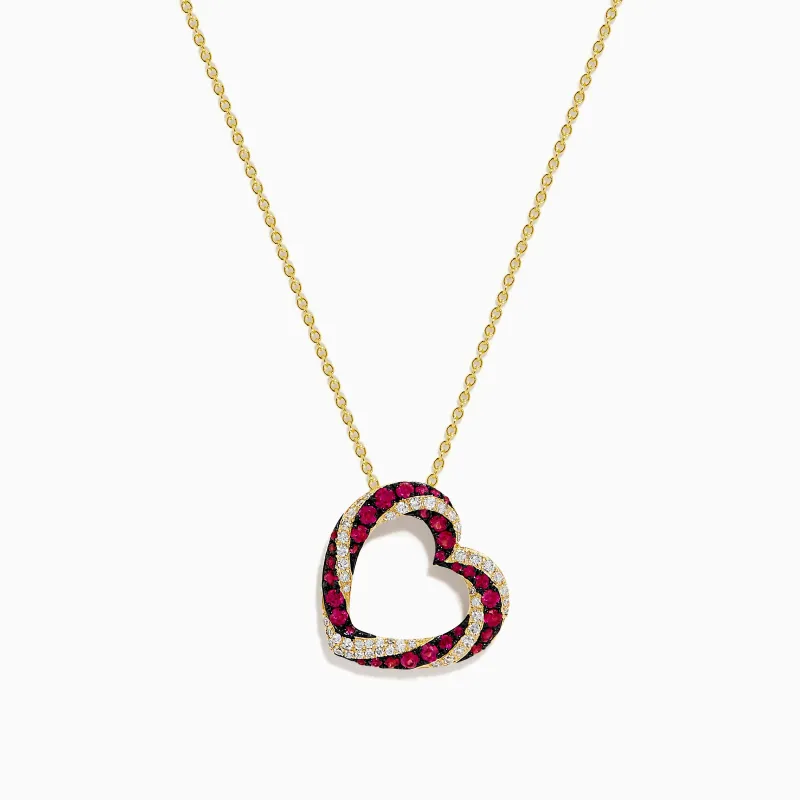 14K Yellow Gold Ruby and Diamond Pave Heart Pendant sold by Effy