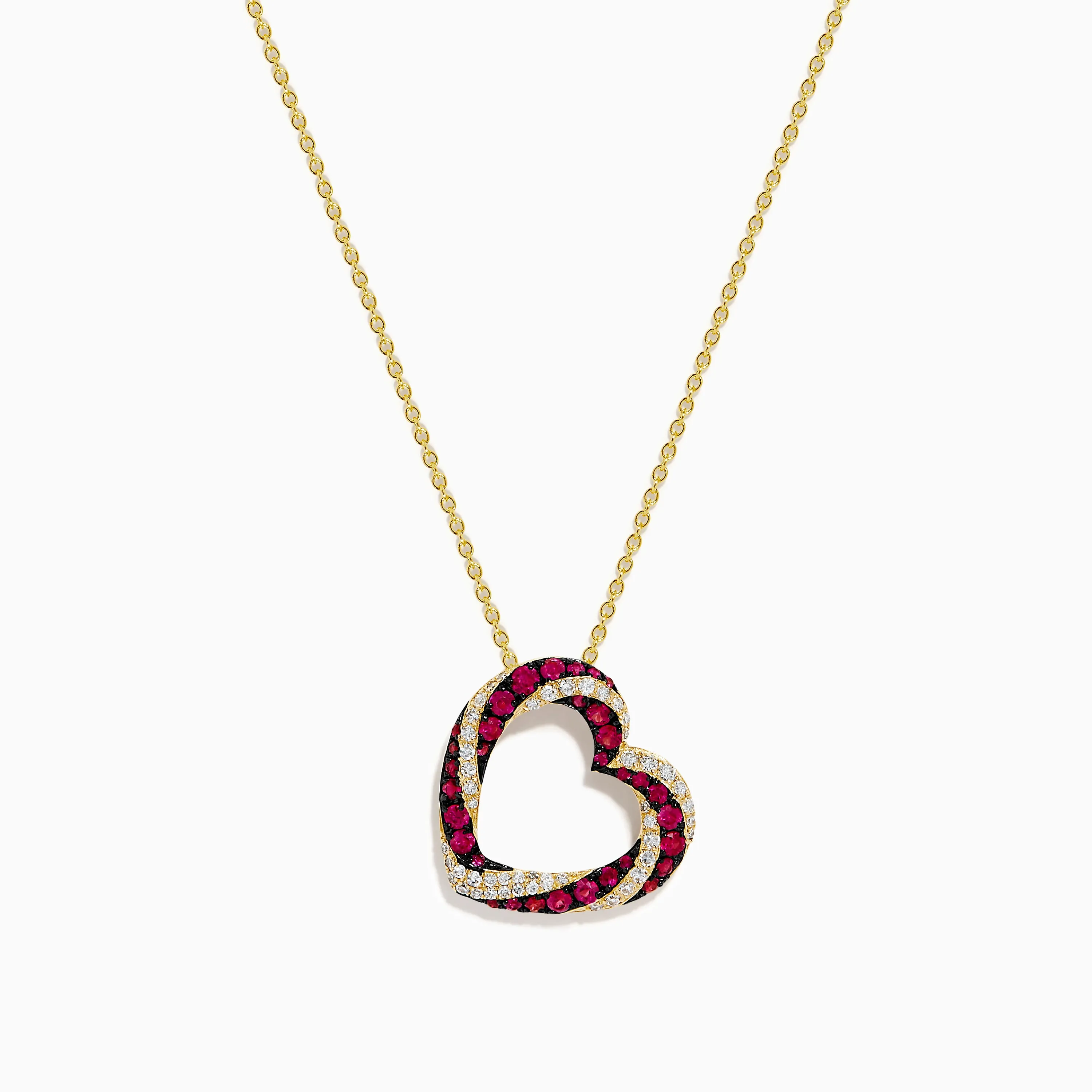 14K Yellow Gold Ruby and Diamond Pave Heart Pendant sold by Effy