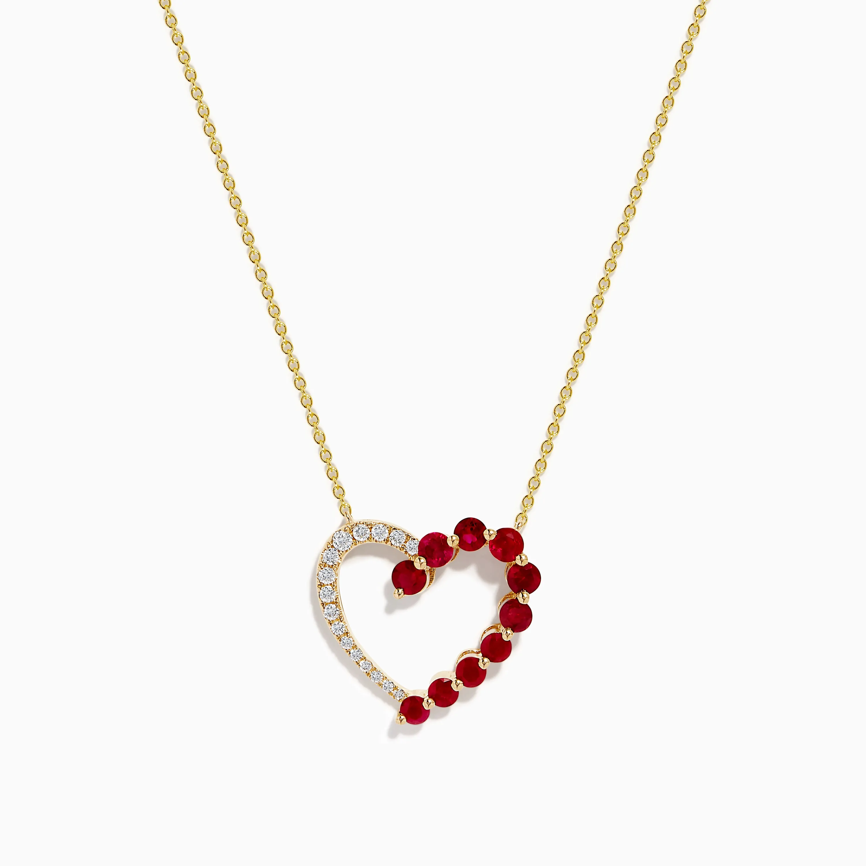 14K Yellow Gold Ruby and Diamond Open Heart Pendant sold by Effy