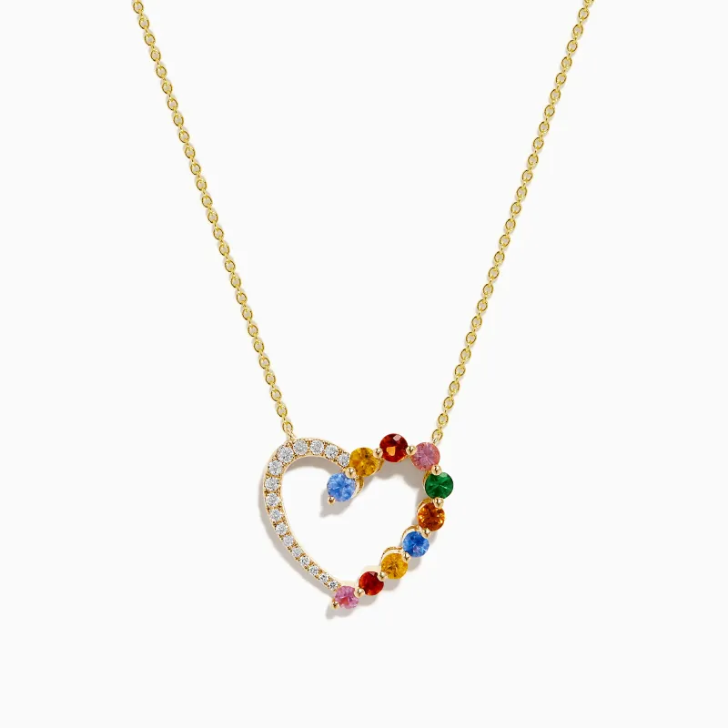 14K Yellow Gold Multi Sapphire and Diamond Open Heart Pendant sold by Effy