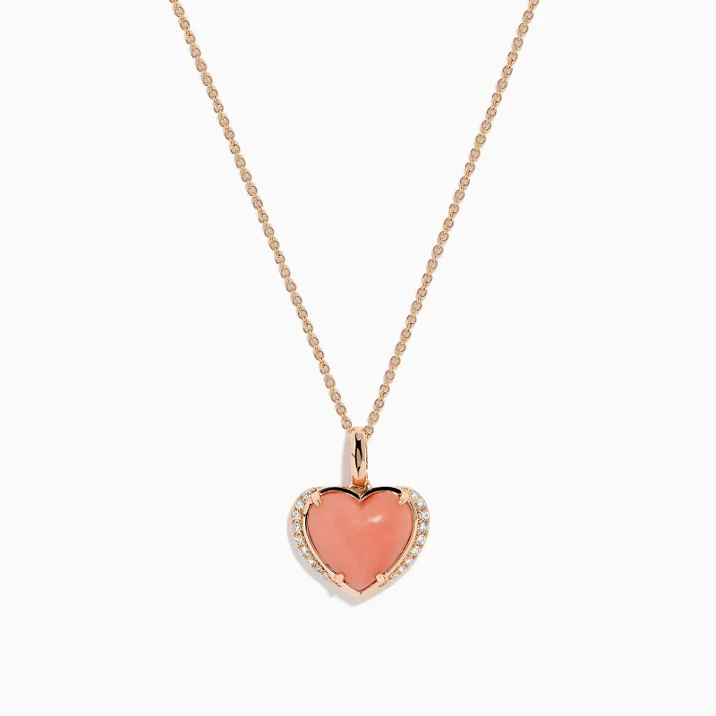 14K Rose Gold Pink Opal and Diamond Heart Pendant sold by Effy