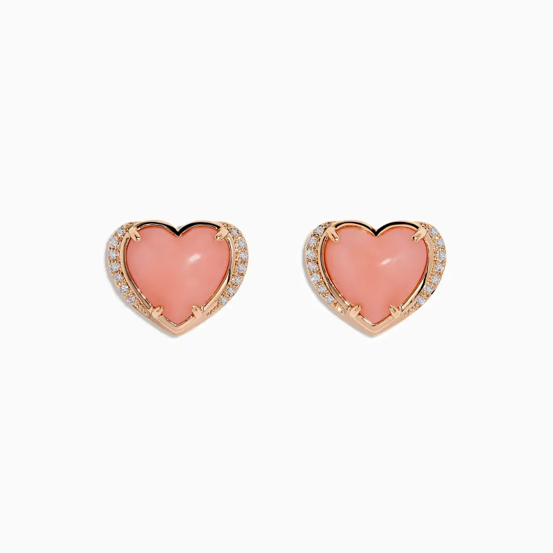 14K Rose Gold Pink Opal and Diamond Heart Stud Earring sold by Effy